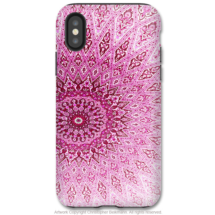 Rose Mandala - iPhone X / XS / XS Max / XR Tough Case - Dual Layer Protection for Apple iPhone 10 - Pink Mandala Zen Art Case - iPhone X Tough Case - Fusion Idol Arts - New Mexico Artist Christopher Beikmann