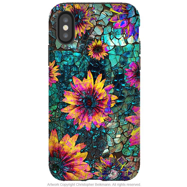 Shattered Beauty - iPhone X / XS / XS Max / XR Tough Case - Dual Layer Protection for Apple iPhone 10 - Purple and Green Floral Art Case - iPhone X Tough Case - Fusion Idol Arts - New Mexico Artist Christopher Beikmann