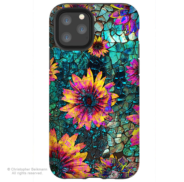 Shattered Beauty - iPhone 13 / 13 Pro / 13 Pro Max / 13 Mini Tough Case - Teal Cracked Floral Art - iPhone 13 Tough Case - Fusion Idol Arts - New Mexico Artist Christopher Beikmann