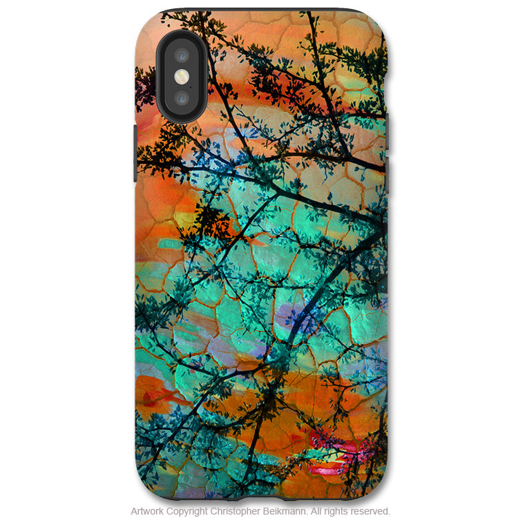 Southwest Sunset - iPhone X / XS / XS Max / XR Tough Case - Dual Layer Protection for Apple iPhone 10 - Orange and Turquoise Abstract Art Case - iPhone X Tough Case - Fusion Idol Arts - New Mexico Artist Christopher Beikmann