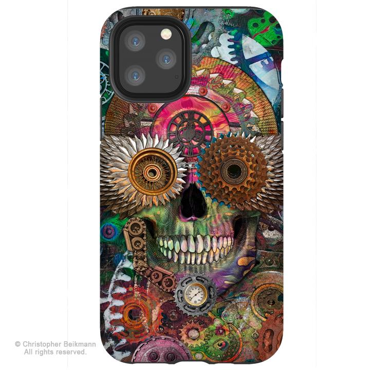 Steampunk Mechaniskull - iPhone 11 / 11 Pro / 11 Pro Max Tough Case - Dual Layer Protection for Apple iPhone XI - Steampunk Sugar Skull Case - iPhone 11 Tough Case - Fusion Idol Arts - New Mexico Artist Christopher Beikmann