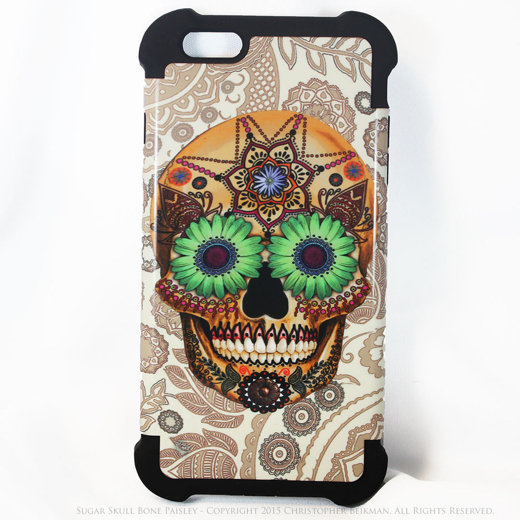 Sugar Skull Bone Paisley - iPhone 6 Plus - 6s Plus SUPER BUMPER Case - iPhone 6 6s Plus SUPER BUMPER Case - Fusion Idol Arts - New Mexico Artist Christopher Beikmann