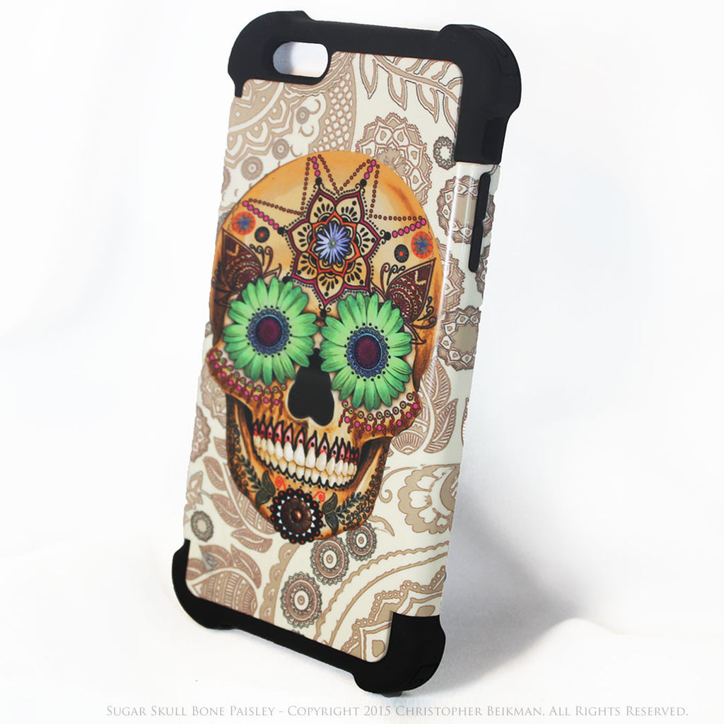 Sugar Skull Bone Paisley - iPhone 6 Plus - 6s Plus SUPER BUMPER Case - iPhone 6 6s Plus SUPER BUMPER Case - Fusion Idol Arts - New Mexico Artist Christopher Beikmann