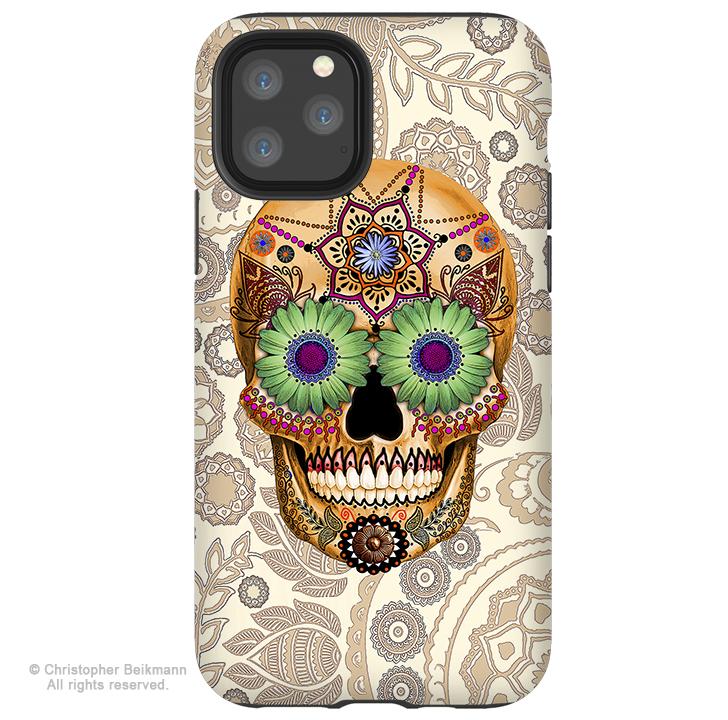 Sugar Skull Bone Paisley - iPhone 11 / 11 Pro / 11 Pro Max Tough Case - Dual Layer Protection for Apple iPhone XI - Paisley Sugar Skull Case - iPhone 11 Tough Case - Fusion Idol Arts - New Mexico Artist Christopher Beikmann