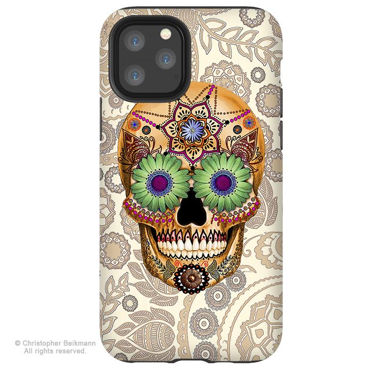 Sugar Skull Bone Paisley - iPhone  Tough Case - 12 / 12 Pro / 12 Pro Max / 12 Mini Tough Case Dual Layer Protection for Apple iPhone XI - Paisley Sugar Skull Case - iPhone 12 Tough Case - Fusion Idol Arts - New Mexico Artist Christopher Beikmann