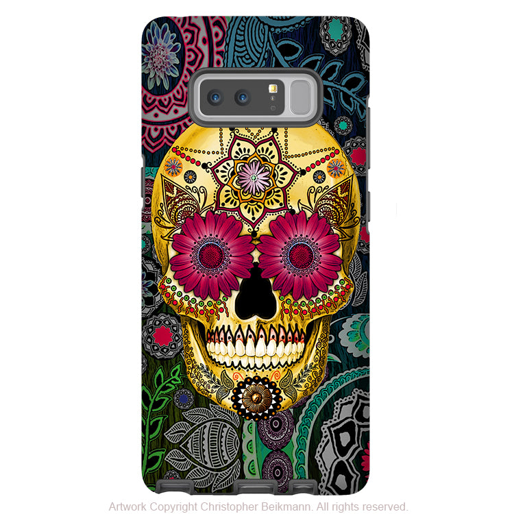 Colorful Sugar Skull Galaxy Note 8 Case - Astrologiskull - Day of The Dead Galaxy Note 8 Tough Case - Sugar Skull Paisley Garden - Galaxy Note 8 Tough Case - Fusion Idol Arts - New Mexico Artist Christopher Beikmann