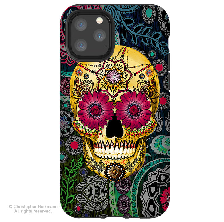 Sugar Skull Paisley Garden - iPhone 13 / 13 Pro / 13 Pro Max / 13 Mini Tough Case - Colorful Sugar Skull Case - iPhone 13 Tough Case - Fusion Idol Arts - New Mexico Artist Christopher Beikmann