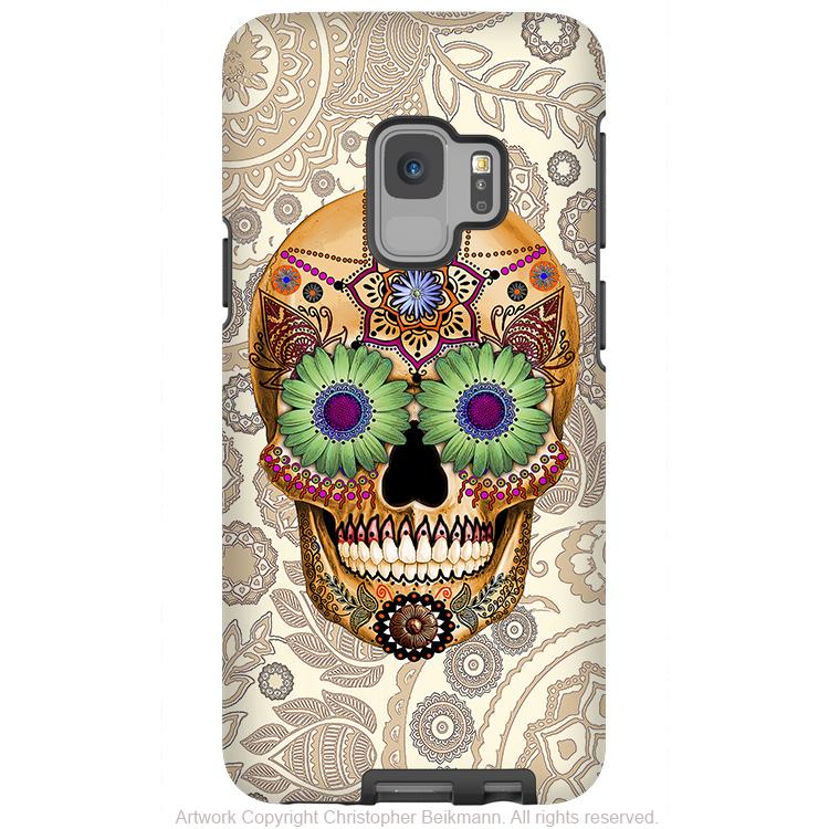 Bone Paisley Sugar Skull - Galaxy S9 / S9 Plus / Note 9 Tough Case - Dual Layer Protection - Galaxy S9 / S9+ / Note 9 - Fusion Idol Arts - New Mexico Artist Christopher Beikmann