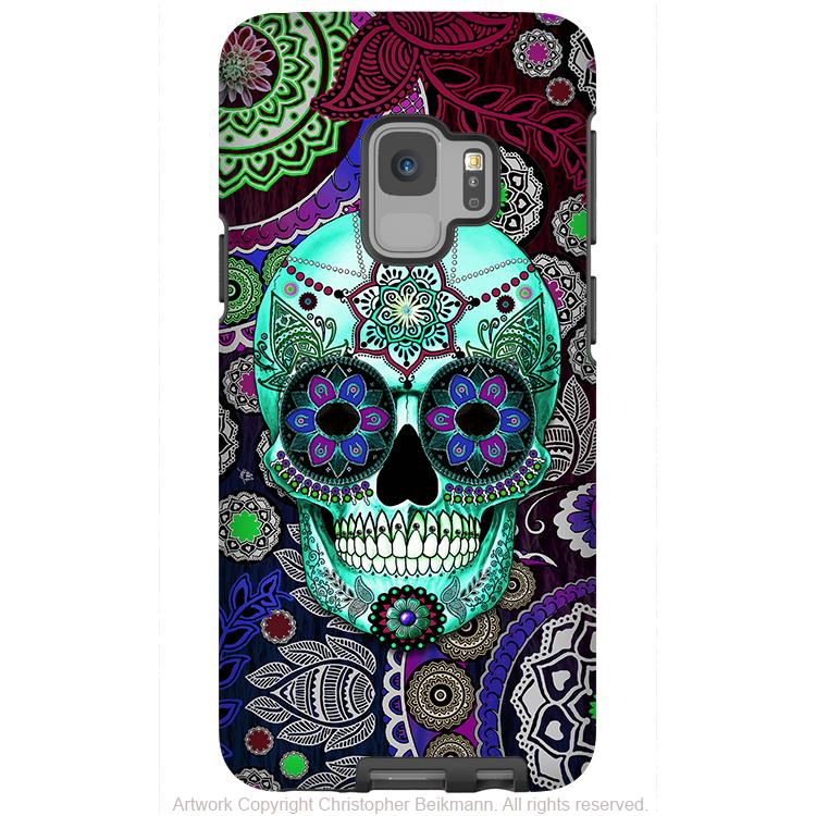 Purple Paisley Sugar Skull - Galaxy S9 / S9 Plus / Note 9 Tough Case - Dual Layer Protection - Galaxy S9 / S9+ / Note 9 - Fusion Idol Arts - New Mexico Artist Christopher Beikmann