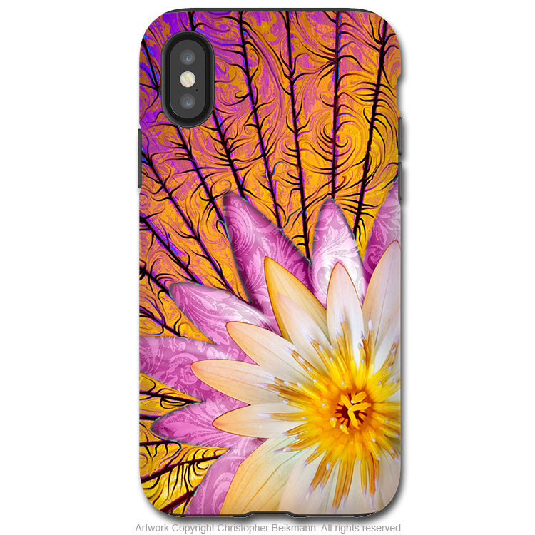 Sun Bloom Lotus - iPhone X / XS / XS Max / XR Tough Case - Dual Layer Protection for Apple iPhone 10 - Orange and Pink Floral Art Case - iPhone X Tough Case - Fusion Idol Arts - New Mexico Artist Christopher Beikmann