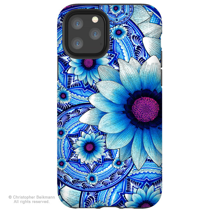 Talavera Alejandra Floral - iPhone 13 / 13 Pro / 13 Pro Max / 13 Mini Tough Case - Blue Mexican Inspired Floral iPhone Case - iPhone 13 Tough Case - Fusion Idol Arts - New Mexico Artist Christopher Beikmann