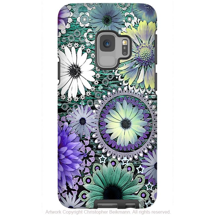 Tidal Bloom - Galaxy S9 / S9 Plus / Note 9 Tough Case - Dual Layer Protection for Samsung S9 - Purple and Green Paisley Daisy Case - Galaxy S9 / S9+ / Note 9 - Fusion Idol Arts - New Mexico Artist Christopher Beikmann