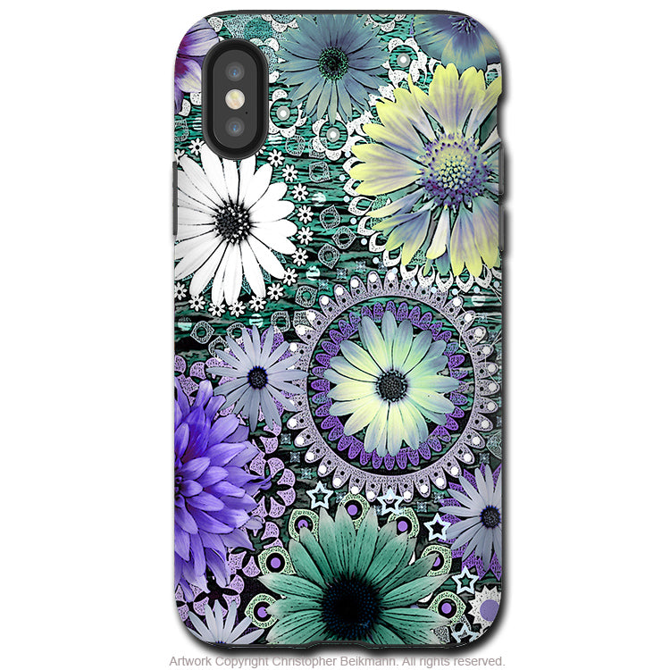 Tidal Bloom - iPhone X / XS / XS Max / XR Tough Case - Dual Layer Protection for Apple iPhone 10 - Purple and Green Floral Art Case - iPhone X Tough Case - Fusion Idol Arts - New Mexico Artist Christopher Beikmann
