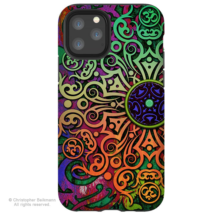 Tribal Transcendence - iPhone 13 / 13 Pro / 13 Pro Max / 13 Mini Tough Case - Colorful Tribal Om Mandala Case - iPhone 13 Tough Case - Fusion Idol Arts - New Mexico Artist Christopher Beikmann