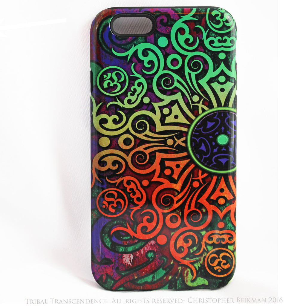 Tribal Transcendence - Om iPhone 6 6s TOUGH Case - Orange - Purple Green - Tribal Mandala - Dual Layer Case by Da Vinci Case - iPhone 6 6s Tough Case - Fusion Idol Arts - New Mexico Artist Christopher Beikmann