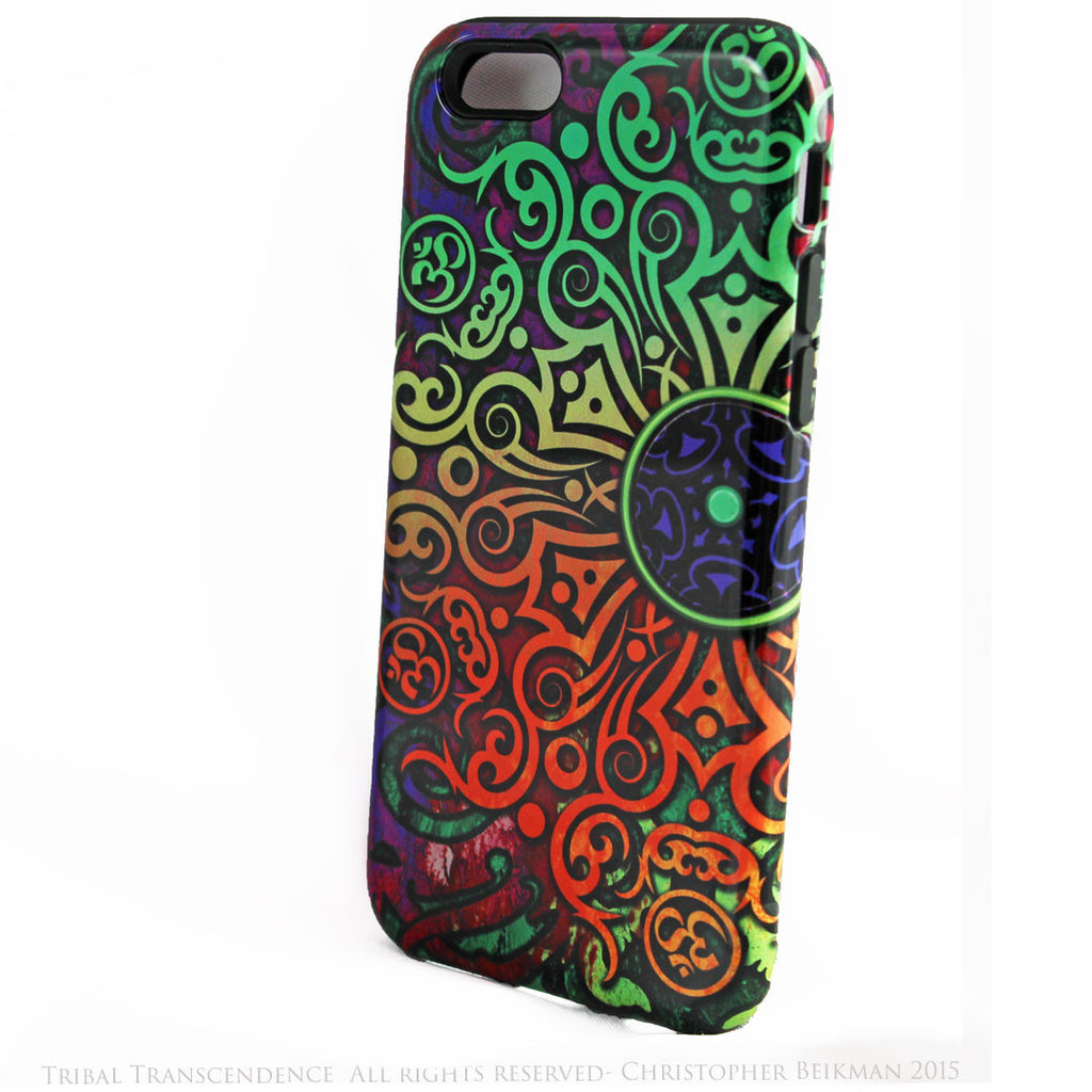 Tribal Transcendence - Om iPhone 6 6s TOUGH Case - Orange - Purple Green - Tribal Mandala - Dual Layer Case by Da Vinci Case - iPhone 6 6s Tough Case - Fusion Idol Arts - New Mexico Artist Christopher Beikmann