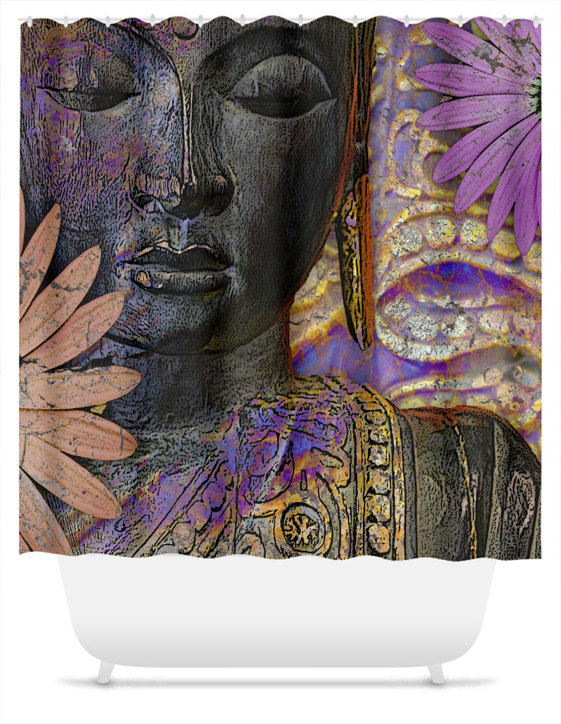 Jewels of Wisdom Buddha Shower Curtain - Shower Curtain - Fusion Idol Arts - New Mexico Artist Christopher Beikmann