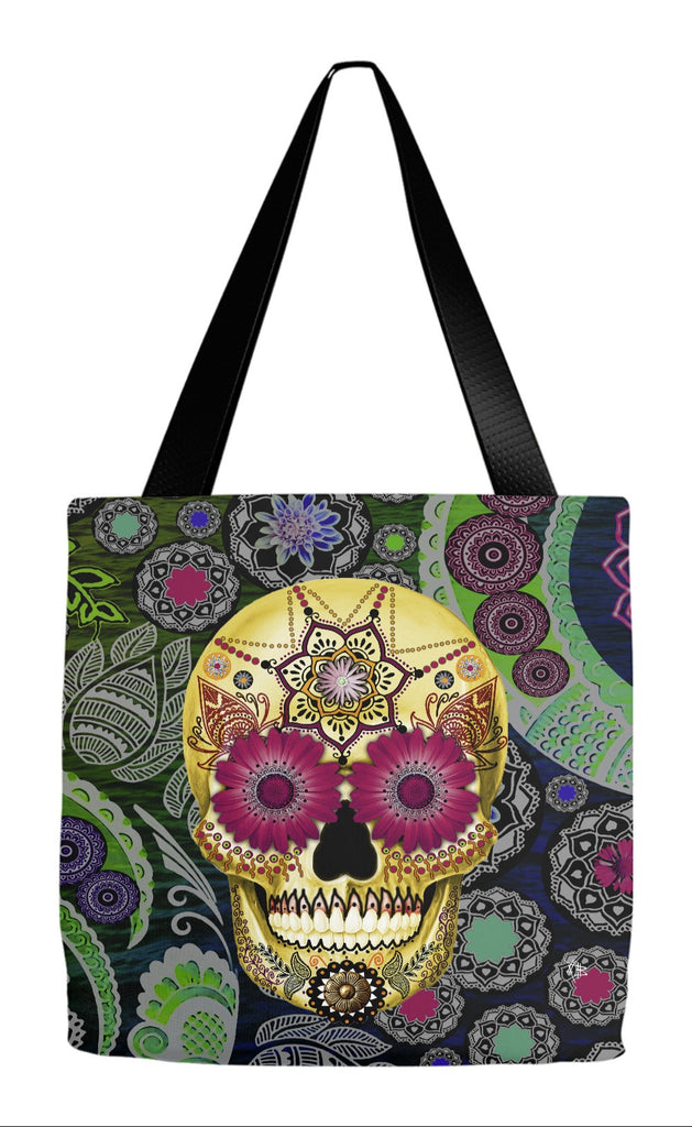 Colorful Paisley Dia De Los Muertos Tote Bag - Sugar Skull Paisley Garden - Tote Bag - Fusion Idol Arts - New Mexico Artist Christopher Beikmann