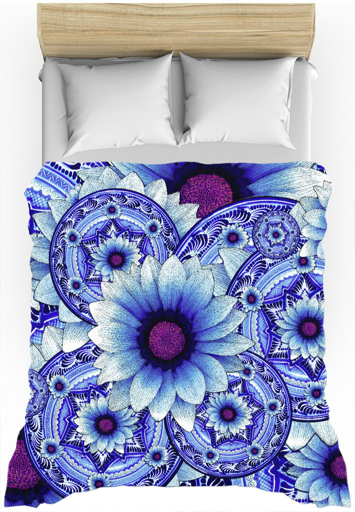 Blue and Purple Floral Duvet Cover - Talavera Alejandra - Duvet Cover - Fusion Idol Arts - New Mexico Artist Christopher Beikmann