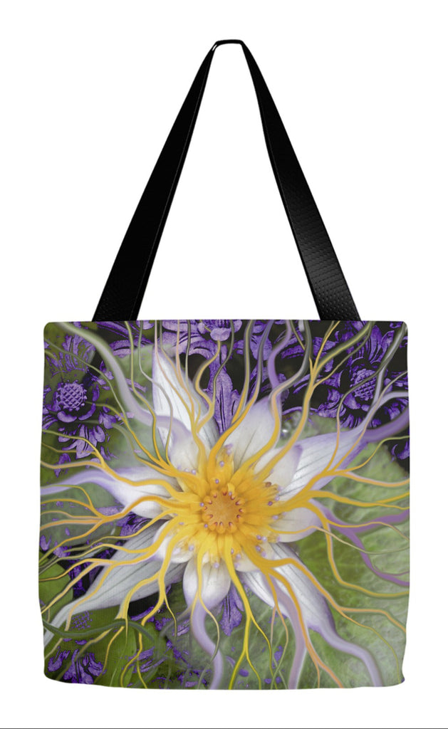 Purple and Green Lotus Blossom Tote Bag - Bali Dream Flower - Tote Bag - Fusion Idol Arts - New Mexico Artist Christopher Beikmann