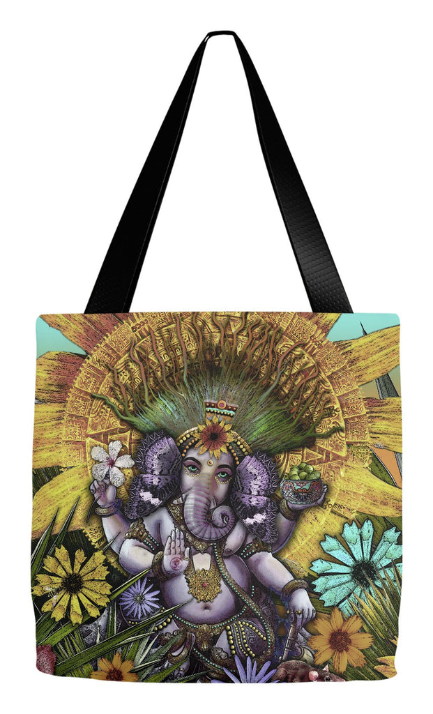 Colorful Ganesha Floral Art Tote Bag - Ganesha Maya - Tote Bag - Fusion Idol Arts - New Mexico Artist Christopher Beikmann