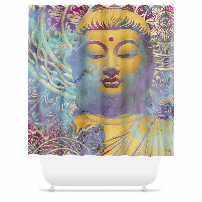 Colorful Pastel Buddha Shower Curtain - Light of Truth - Shower Curtain - Fusion Idol Arts - New Mexico Artist Christopher Beikmann