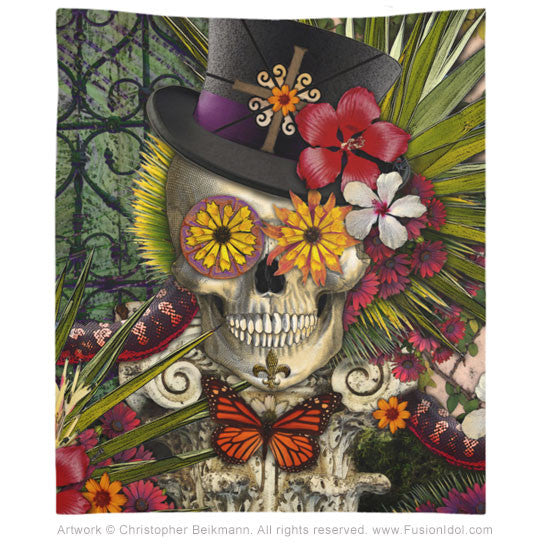 Baron in Bloom New Orleans Skull Wall Tapestry - Tapestry - Fusion Idol Arts - New Mexico Artist Christopher Beikmann