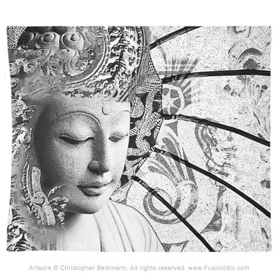 Black and White Buddha Tapestry - Bliss of Being - Tapestry - Fusion Idol Arts - New Mexico Artist Christopher Beikmann