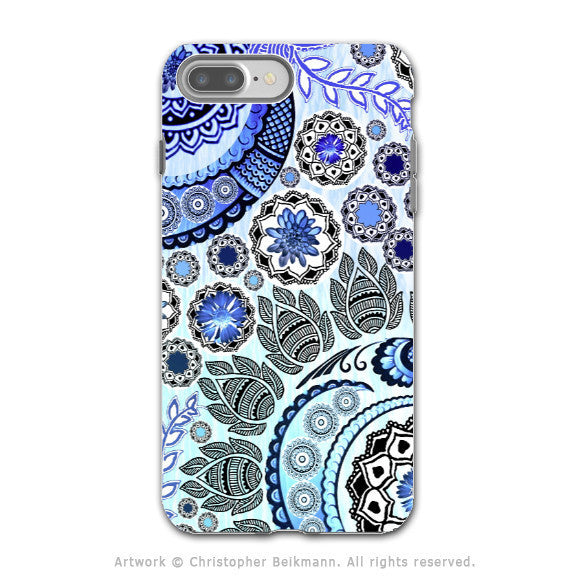 Blue Paisley Mehndi - Artistic iPhone 7 PLUS - 7s PLUS Tough Case - Dual Layer Protection - Blue Mehndi - iPhone 7 Plus Tough Case - Fusion Idol Arts - New Mexico Artist Christopher Beikmann