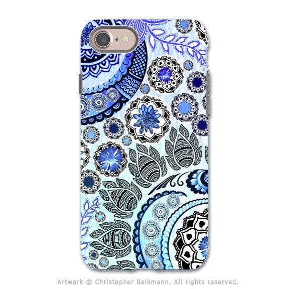 Blue Paisley Mehndi - Artistic iPhone 7 Tough Case - Dual Layer Protection - Blue Mehndi - iPhone 7 Tough Case - Fusion Idol Arts - New Mexico Artist Christopher Beikmann