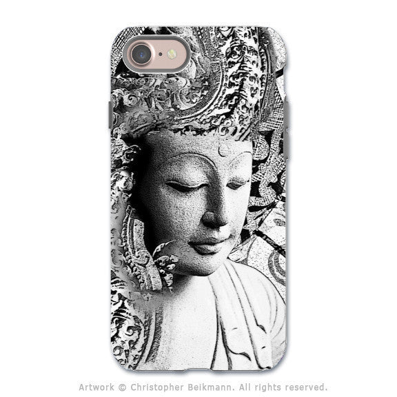 Black and White Buddha - Artistic iPhone 8 Tough Case - Zen Dual Layer Protection - Bliss of Being - iPhone 8 Tough Case - Fusion Idol Arts - New Mexico Artist Christopher Beikmann