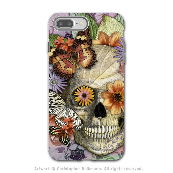 Butterfly Floral Skull - Artistic iPhone 7 PLUS - 7s PLUS Tough Case - Dual Layer Protection - Butterfly Botaniskull - iPhone 7 Plus Tough Case - Fusion Idol Arts - New Mexico Artist Christopher Beikmann