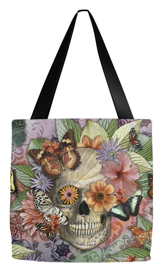 Butterfly Sugar Skull Floral Tote Bag - Butterfly Botaniskull - Tote Bag - Fusion Idol Arts - New Mexico Artist Christopher Beikmann