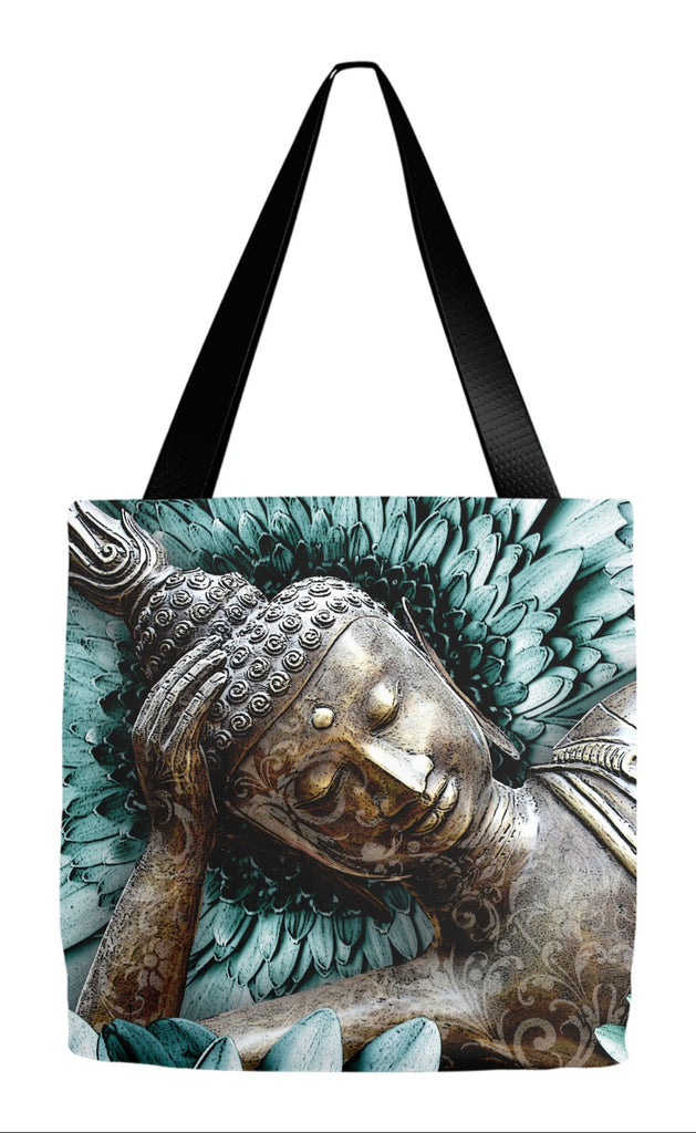 Blue and Brown Floral Buddha Tote Bag - Mind Bloom - Tote Bag - Fusion Idol Arts - New Mexico Artist Christopher Beikmann