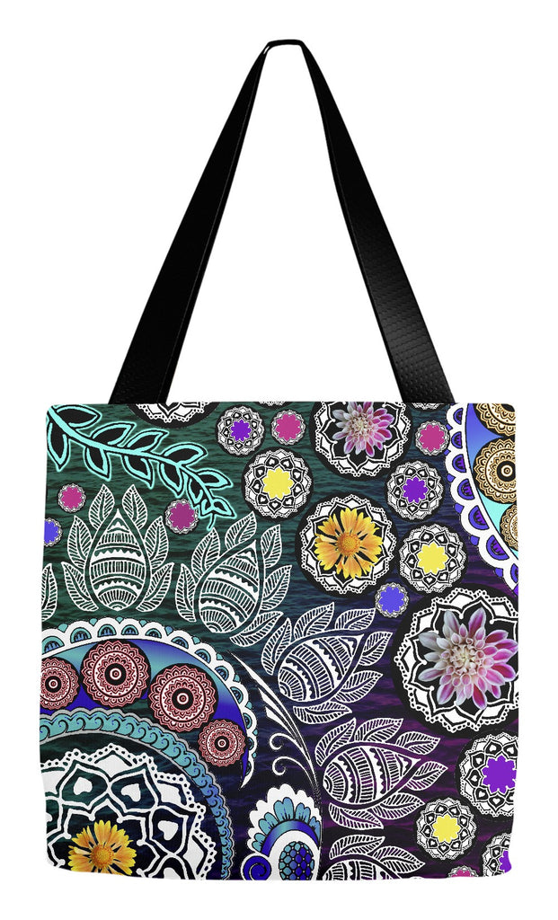 Purple and Green Paisley Floral Art Tote Bag - Mehndi Garden - Tote Bag - Fusion Idol Arts - New Mexico Artist Christopher Beikmann