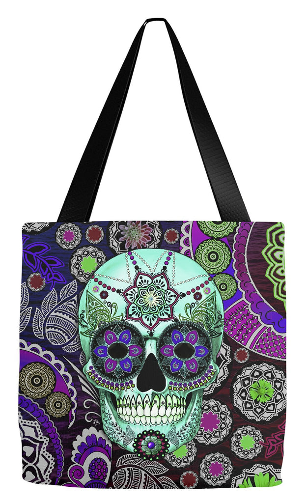 Purple Paisley Dia De Los Muertos Tote Bag - Sugar Skull Sombrero Night - Tote Bag - Fusion Idol Arts - New Mexico Artist Christopher Beikmann