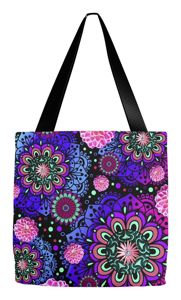 Paisley Pink, Blue and Purple Modern Floral Tote Bag - Frilly Floratopia - Tote Bag - Fusion Idol Arts - New Mexico Artist Christopher Beikmann