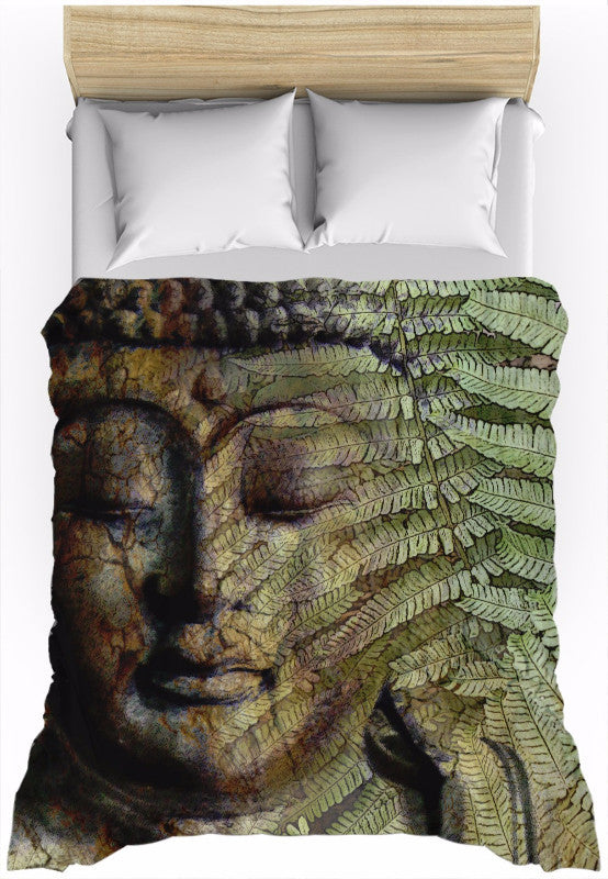 Green and Brown Fern Buddha Duvet Cover - Convergence of Thought - Duvet Cover - Fusion Idol Arts - New Mexico Artist Christopher Beikmann