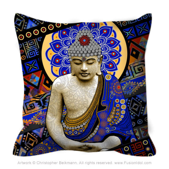 Colorful Modern Buddha Throw Pillow - Rhythm of My Mind - Throw Pillow - Fusion Idol Arts - New Mexico Artist Christopher Beikmann