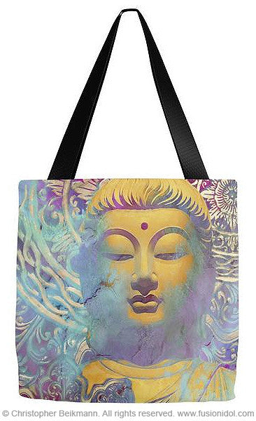 Colorful Buddha Art Tote Bag - The Light of Truth - Tote Bag - Fusion Idol Arts - New Mexico Artist Christopher Beikmann
