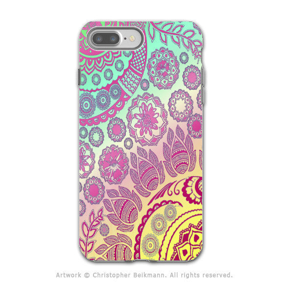 Pink Pastel Paisley - Artistic iPhone 7 PLUS - 7s PLUS Tough Case - Dual Layer Protection - Cotton Candy Mehndi - iPhone 7 Plus Tough Case - Fusion Idol Arts - New Mexico Artist Christopher Beikmann
