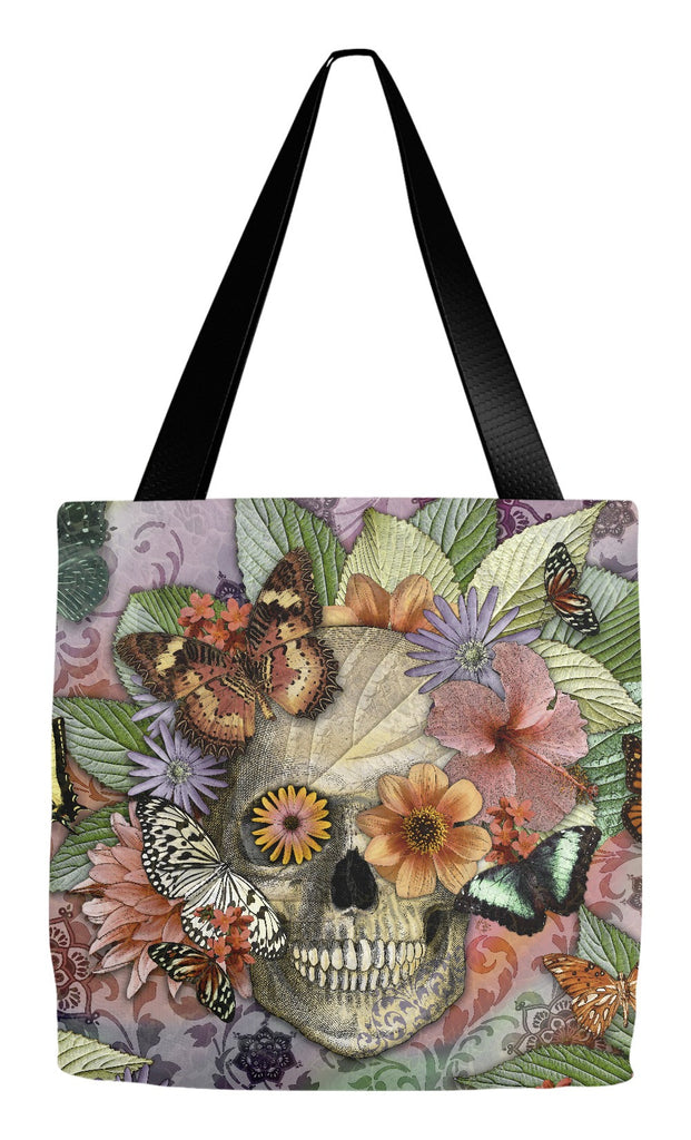 Butterfly Sugar Skull Floral Tote Bag - Butterfly Botaniskull - Tote Bag - Fusion Idol Arts - New Mexico Artist Christopher Beikmann