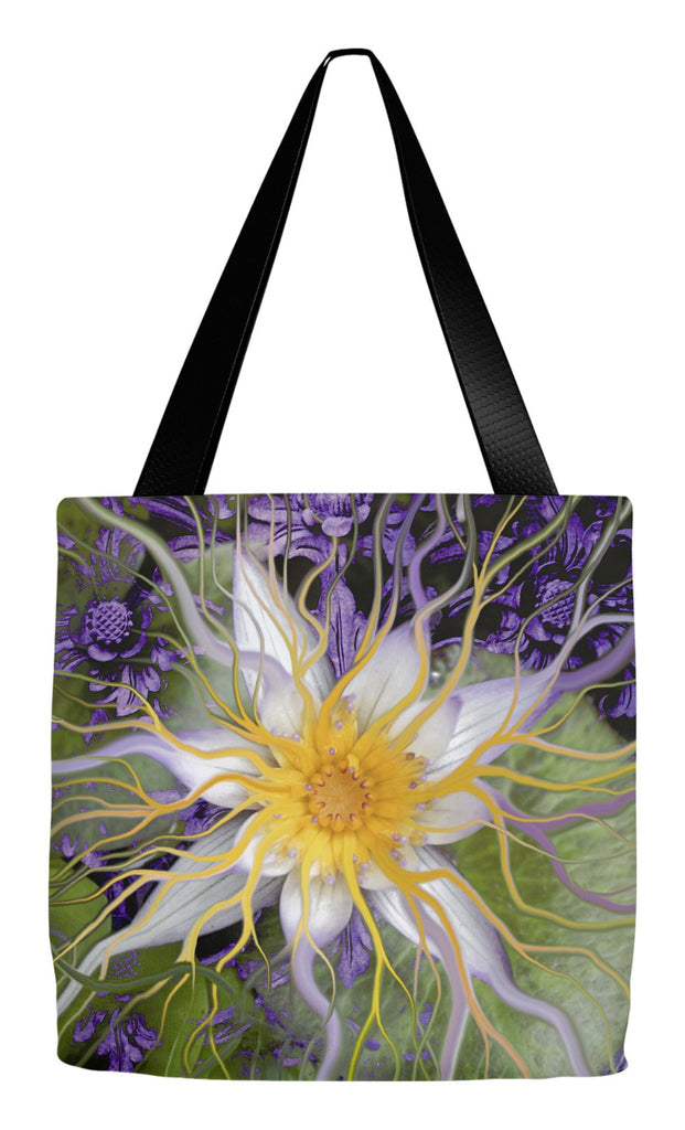 Purple and Green Lotus Blossom Tote Bag - Bali Dream Flower - Tote Bag - Fusion Idol Arts - New Mexico Artist Christopher Beikmann