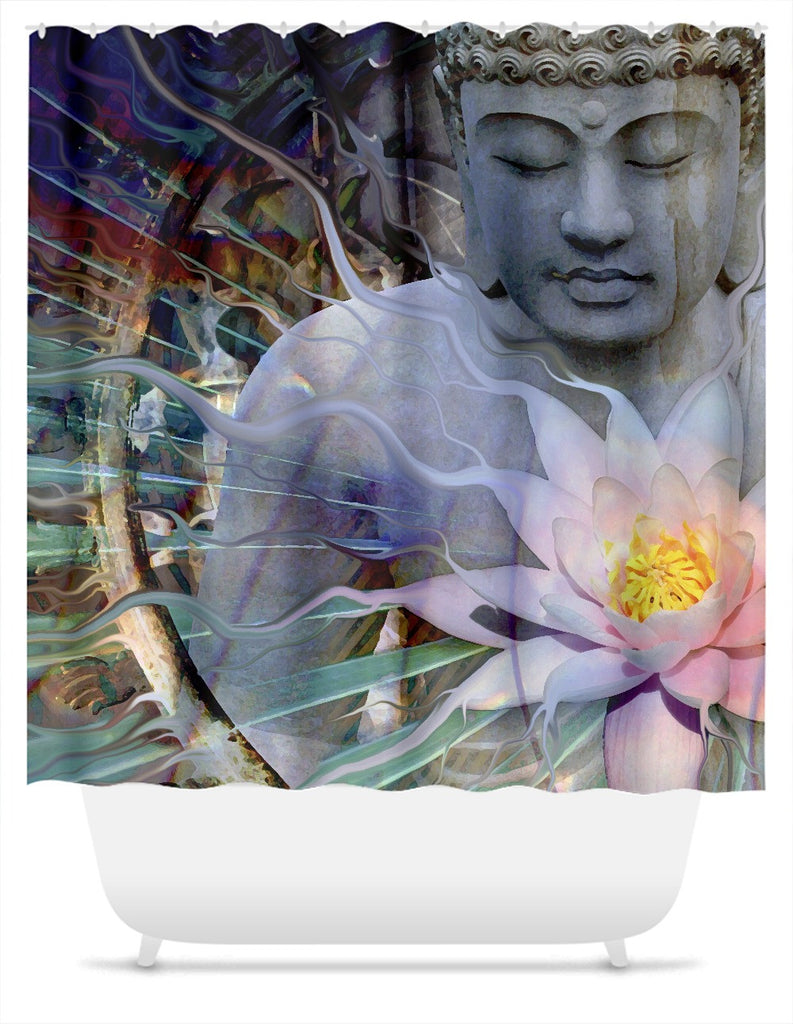 Living Radiance Buddha Shower Curtain - Shower Curtain - Fusion Idol Arts - New Mexico Artist Christopher Beikmann