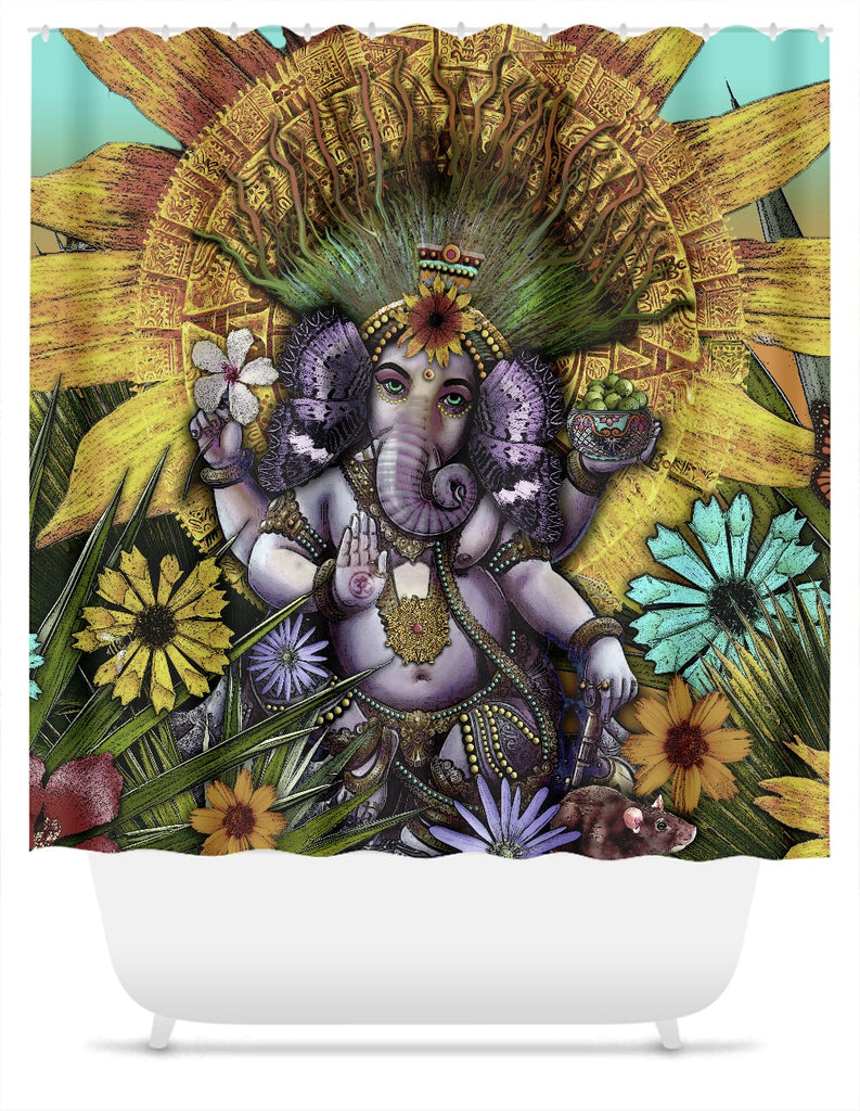 Colorful Ganesha Floral Shower Curtain - Ganesha Maya - Shower Curtain - Fusion Idol Arts - New Mexico Artist Christopher Beikmann