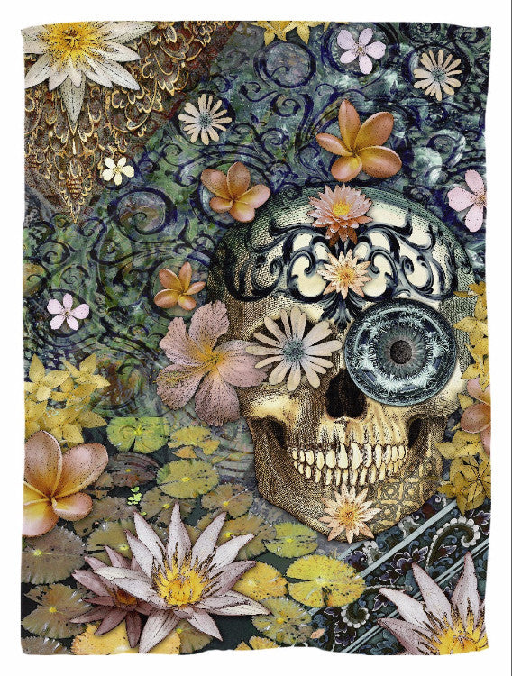 Floral Balinese Style Skull Art Fleece Blanket - Bali Botaniskull - Fleece Blanket - Fusion Idol Arts - New Mexico Artist Christopher Beikmann