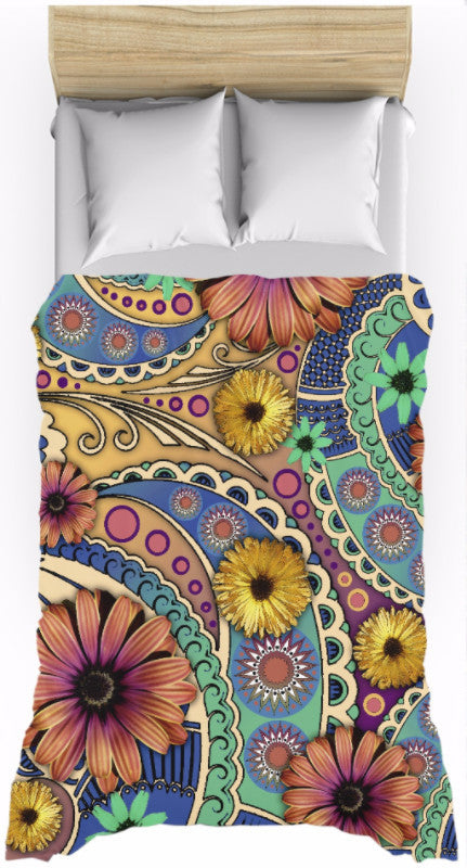 Colorful Floral Lightweight Duvet Cover - Petals and Paisley - Duvet Cover - Fusion Idol Arts - New Mexico Artist Christopher Beikmann