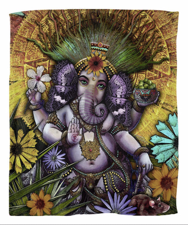 Ganesha Hindu Mayan Floral Art Fleece Blanket - Ganesha Maya - Fleece Blanket - Fusion Idol Arts - New Mexico Artist Christopher Beikmann