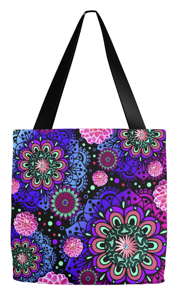 Paisley Pink, Blue and Purple Modern Floral Tote Bag - Frilly Floratopia - Tote Bag - Fusion Idol Arts - New Mexico Artist Christopher Beikmann