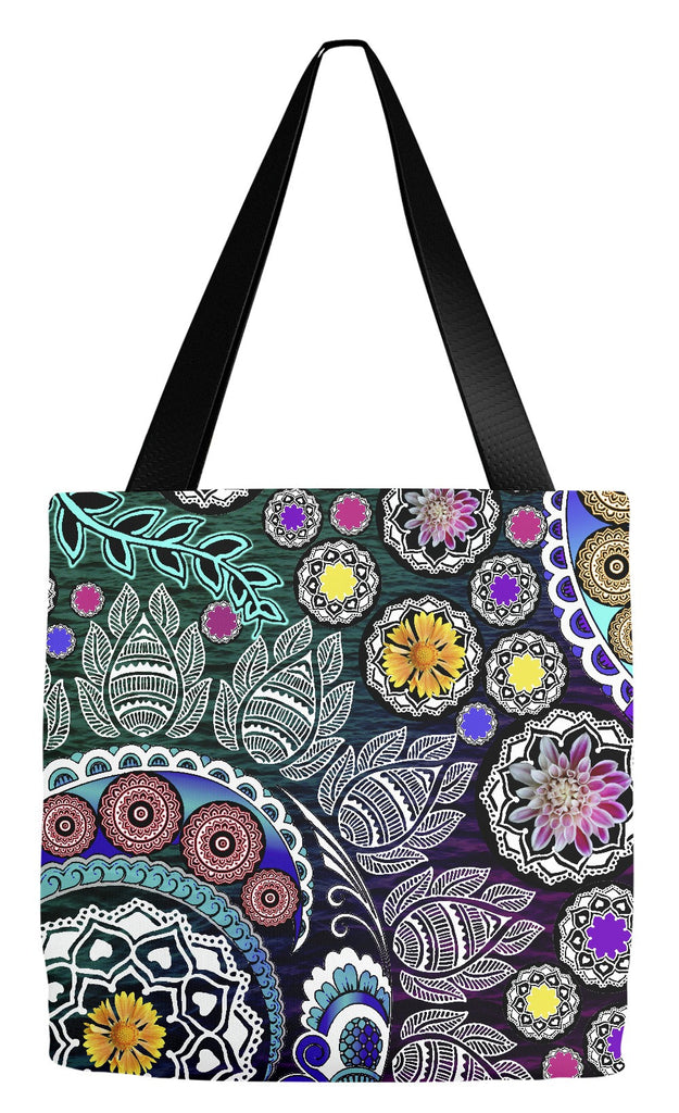 Purple and Green Paisley Floral Art Tote Bag - Mehndi Garden - Tote Bag - Fusion Idol Arts - New Mexico Artist Christopher Beikmann